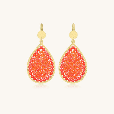 Boucles d'oreilles Sàntibé Bijoux Yse Maxi  en laiton, métal doré et perles corail