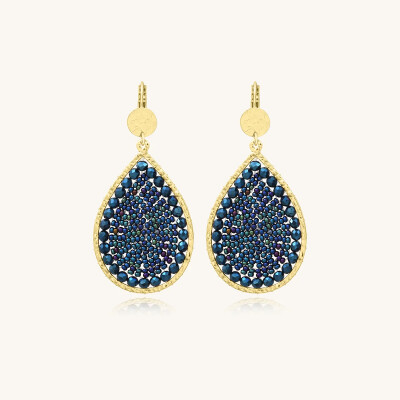 Boucles d'oreilles Sàntibé Bijoux Yse Maxi  en laiton, métal doré et perles bleu marine