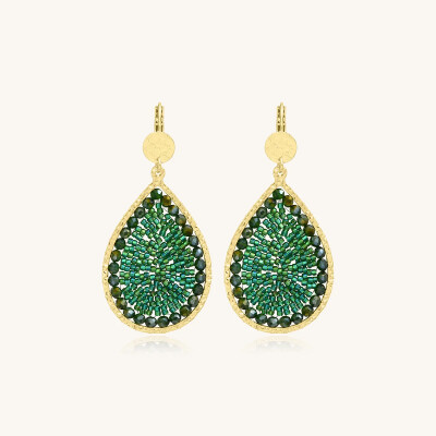 Boucles d'oreilles Sàntibé Bijoux Yse Maxi  en laiton, métal doré et perles vert oasis