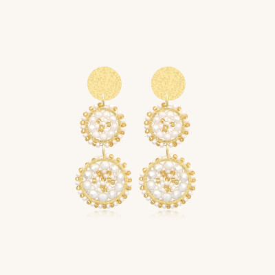 Boucles d'oreilles Sàntibé Bijoux Mila en laiton, métal doré et perles blanc doré