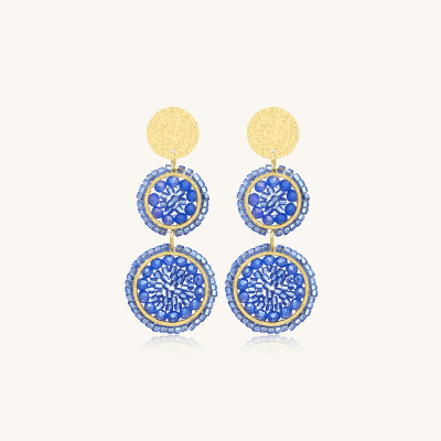 Boucles d'oreilles Sàntibé Bijoux Mila en laiton, métal doré et perles céleste