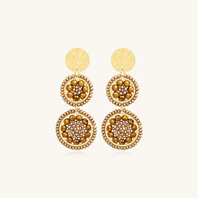 Boucles d'oreilles Sàntibé Bijoux Mila en laiton, métal doré et perles champagne