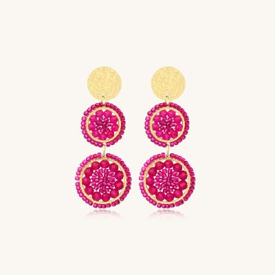 Boucles d'oreilles Sàntibé Bijoux Mila en laiton, métal doré et perles fuchsia