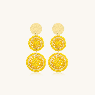 Boucles d'oreilles Sàntibé Bijoux Mila en laiton, métal doré et perles jaune