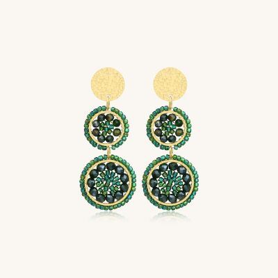 Boucles d'oreilles Sàntibé Bijoux Mila en laiton, métal doré et perles vert oasis