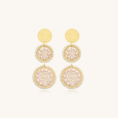 Boucles d'oreilles Sàntibé Bijoux Mila en laiton, métal doré et perles sable