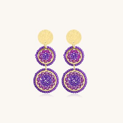 Boucles d'oreilles Sàntibé Bijoux Mila en laiton, métal doré et perles ultra violet