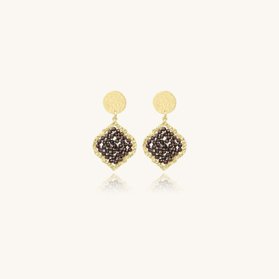 Boucles d'oreilles Sàntibé Bijoux Diamante Mini  en laiton, métal doré et perles noisette