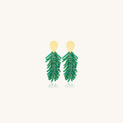 Boucles d'oreilles Sàntibé Bijoux Envol Mini en laiton, métal doré et perles vert oasis