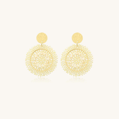 Boucles d'oreilles Sàntibé Bijoux Espagnola Mini en laiton, métal doré et perles camomille