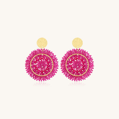 Boucles d'oreilles Sàntibé Bijoux Espagnola Mini en laiton, métal doré et perles fuchsia