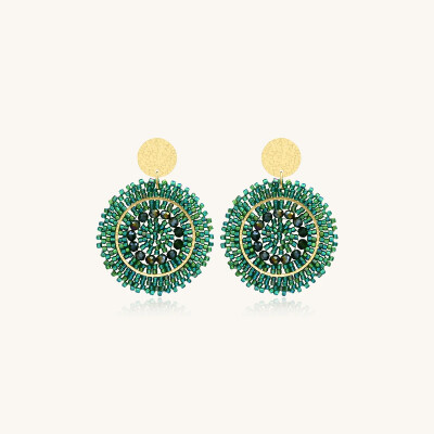 Boucles d'oreilles Sàntibé Bijoux Espagnola Mini en laiton, métal doré et perles vert oasis
