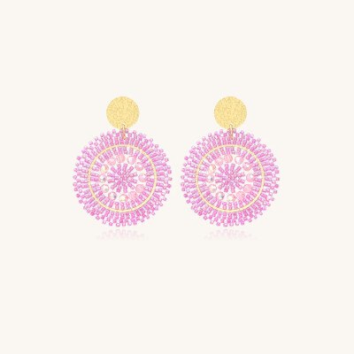 Boucles d'oreilles Sàntibé Bijoux Espagnola Mini en laiton, métal doré et perles rose sakura