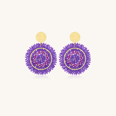 Boucles d'oreilles Sàntibé Bijoux Espagnola Mini en laiton, métal doré et perles ultra violet