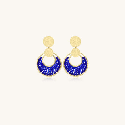 Boucles d'oreilles Sàntibé Bijoux Luna Mini  en laiton, métal doré et perles bleu