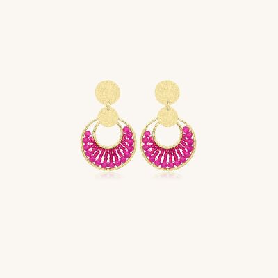 Boucles d'oreilles Sàntibé Bijoux Luna Mini  en laiton, métal doré et perles fuchsia