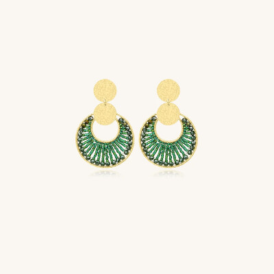 Boucles d'oreilles Sàntibé Bijoux Luna Mini  en laiton, métal doré et perles vert oasis