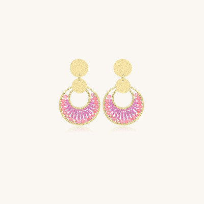 Boucles d'oreilles Sàntibé Bijoux Luna Mini  en laiton, métal doré et perles rose sakura
