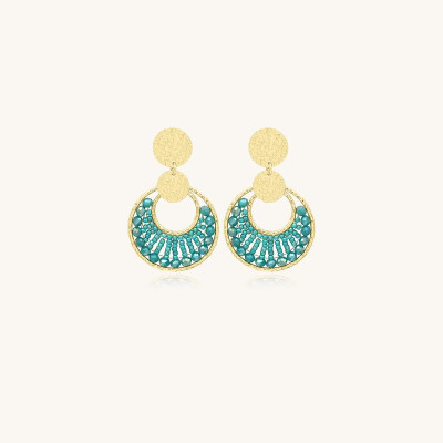Boucles d'oreilles Sàntibé Bijoux Luna Mini  en laiton, métal doré et perles turquoise