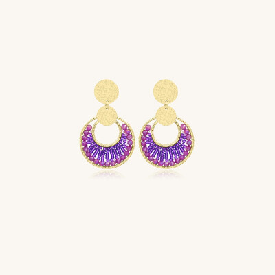 Boucles d'oreilles Sàntibé Bijoux Luna Mini  en laiton, métal doré et perles ultra violet