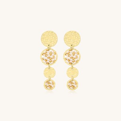 Boucles d'oreilles Sàntibé Bijoux Lupin Mini en laiton, métal doré et perles blanc doré