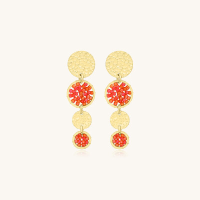 Boucles d'oreilles Sàntibé Bijoux Lupin Mini en laiton, métal doré et perles corail