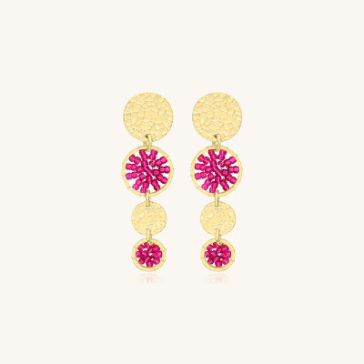Boucles d'oreilles Sàntibé Bijoux Lupin Mini en laiton, métal doré et perles fuchsia