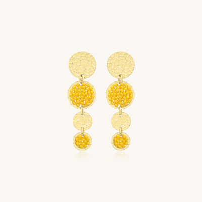 Boucles d'oreilles Sàntibé Bijoux Lupin Mini en laiton, métal doré et perles jaune
