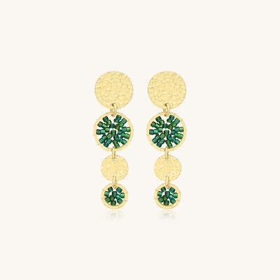 Boucles d'oreilles Sàntibé Bijoux Lupin Mini en laiton, métal doré et perles vert oasis