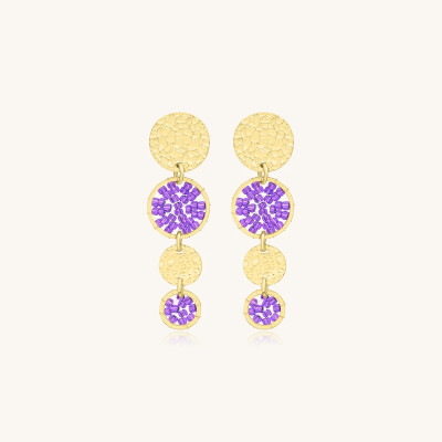 Boucles d'oreilles Sàntibé Bijoux Lupin Mini en laiton, métal doré et perles ultra violet