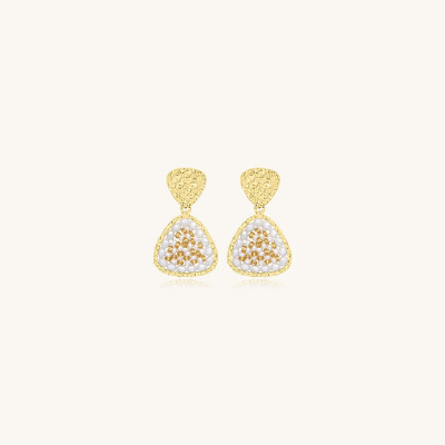 Boucles d'oreilles Sàntibé Bijoux Mae Mini en laiton, métal doré et perles blanc doré