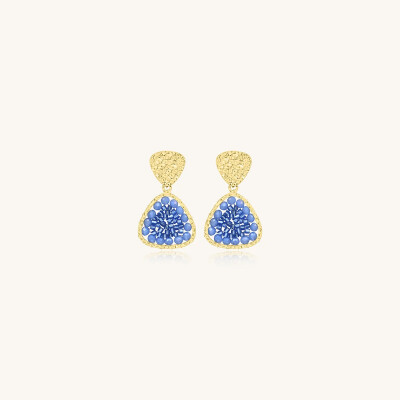 Boucles d'oreilles Sàntibé Bijoux Mae Mini en laiton, métal doré et perles céleste