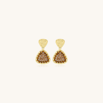Boucles d'oreilles Sàntibé Bijoux Mae Mini en laiton, métal doré et perles champagne