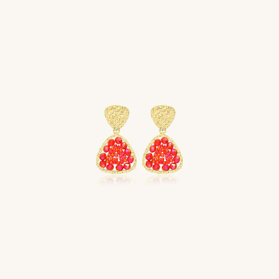 Boucles d'oreilles Sàntibé Bijoux Mae Mini en laiton, métal doré et perles corail