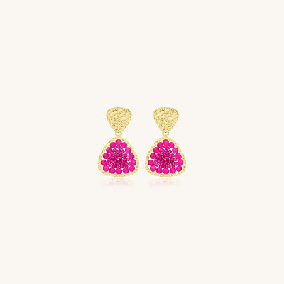 Boucles d'oreilles Sàntibé Bijoux Mae Mini en laiton, métal doré et perles fuchsia