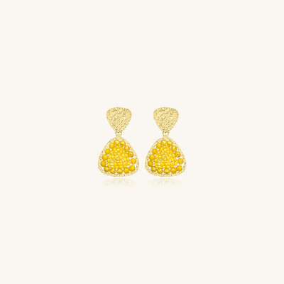 Boucles d'oreilles Sàntibé Bijoux Mae Mini en laiton, métal doré et perles jaune