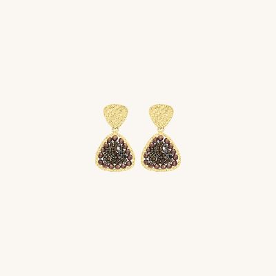 Boucles d'oreilles Sàntibé Bijoux Mae Mini en laiton, métal doré et perles noisette
