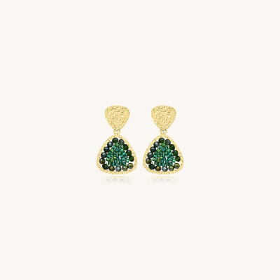 Boucles d'oreilles Sàntibé Bijoux Mae Mini en laiton, métal doré et perles vert oasis