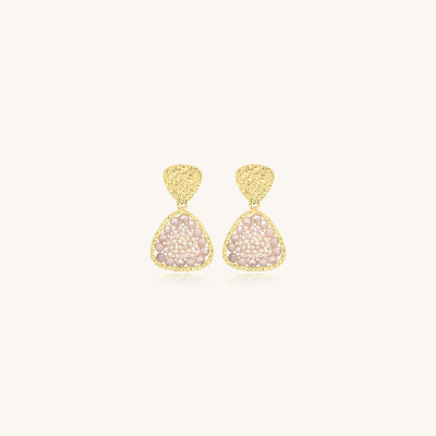 Boucles d'oreilles Sàntibé Bijoux Mae Mini en laiton, métal doré et perles sable