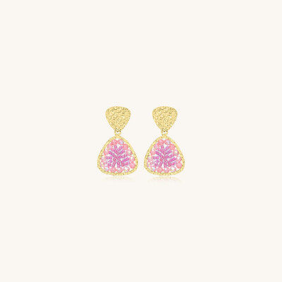 Boucles d'oreilles Sàntibé Bijoux Mae Mini en laiton, métal doré et perles rose sakura