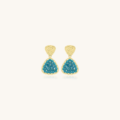 Boucles d'oreilles Sàntibé Bijoux Mae Mini en laiton, métal doré et perles turquoise