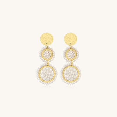 Boucles d'oreilles Sàntibé Bijoux Mila Mini en laiton, métal doré et perles blanc