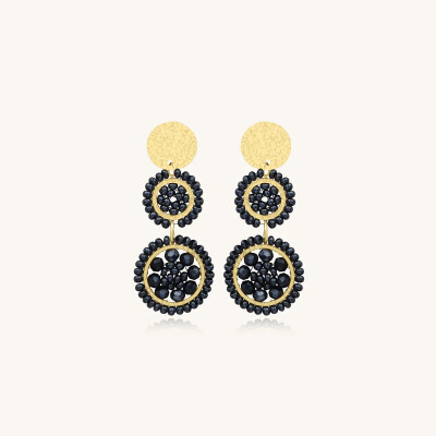 Boucles d'oreilles Sàntibé Bijoux Mila Mini en laiton, métal doré et perles gris