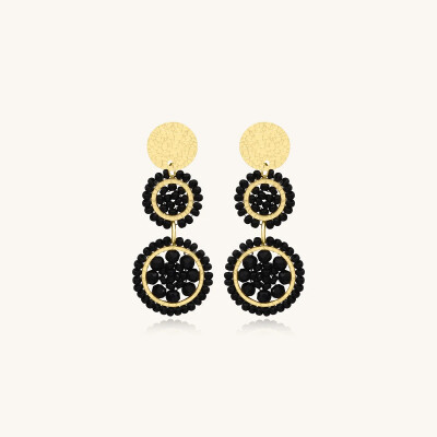 Boucles d'oreilles Sàntibé Bijoux Mila Mini en laiton, métal doré et perles noir