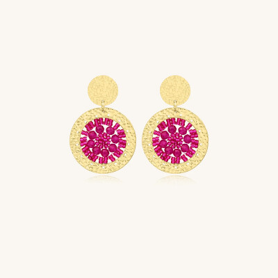 Boucles d'oreilles Sàntibé Bijoux Patagona Mini  en laiton, métal doré et perles fuchsia
