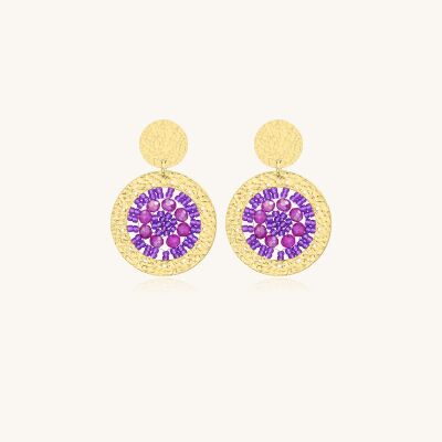 Boucles d'oreilles Sàntibé Bijoux Patagona Mini  en laiton, métal doré et perles ultra violet