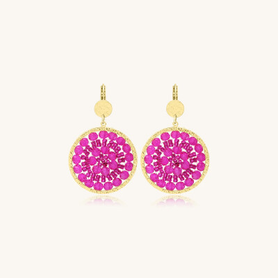 Boucles d'oreilles Sàntibé Bijoux Solene Mini en laiton, métal doré et perles fuchsia