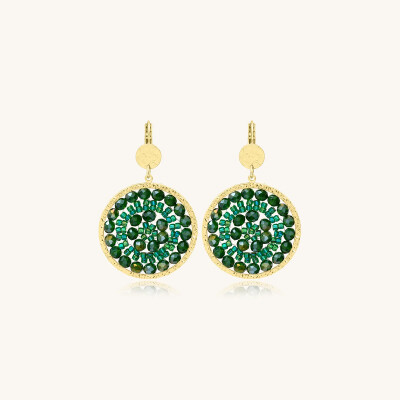 Boucles d'oreilles Sàntibé Bijoux Solene Mini en laiton, métal doré et perles vert oasis