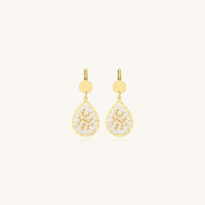 Boucles d'oreilles Sàntibé Bijoux Yse Mini en laiton, métal doré et perles blanc doré