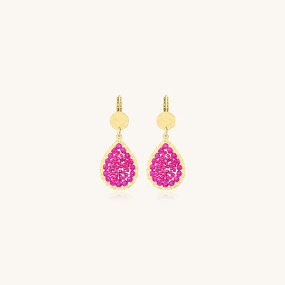 Boucles d'oreilles Sàntibé Bijoux Yse Mini en laiton, métal doré et perles fuchsia